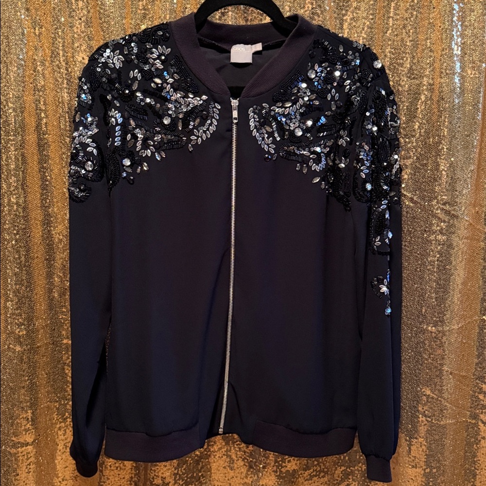 ASOS Women’s Size 10 Embellished Navy Track Jacket